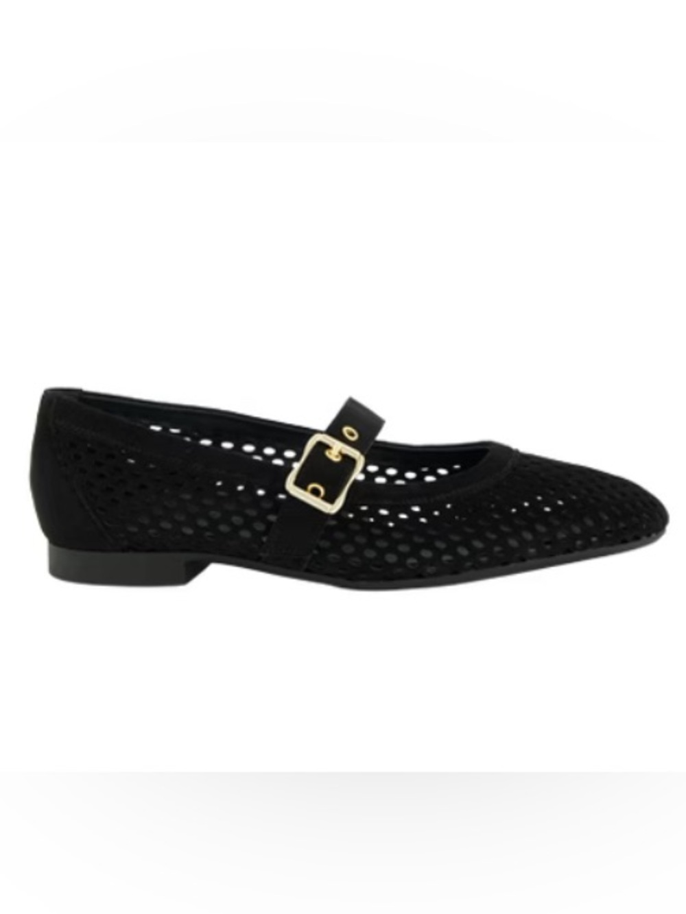 Black perforated suede leather ballerina Loafer Flat. Slip-on